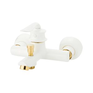 شیرآلات اهرمی دوش حمام مدل کوانتوم هانیک رنگ سفید طلایی